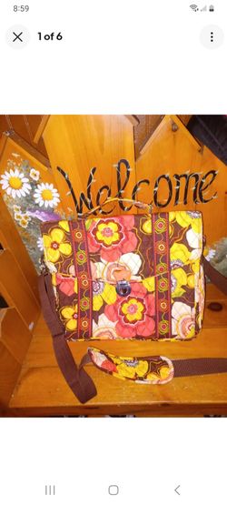 Vera Bradley Buttercup Laptop Bag Cushioned , Yellow, Pink Floral