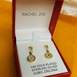 RACHEL ZOE LOS ANGELES 14 k GOLD PLATED STERLING SILVER CUBIC ZIRCONIA