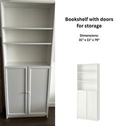 White Bookshelf/Bookcase with doors