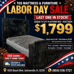 Queen TV Lift Platform Bed with Mattress 🚚WE DELIVER🚚
