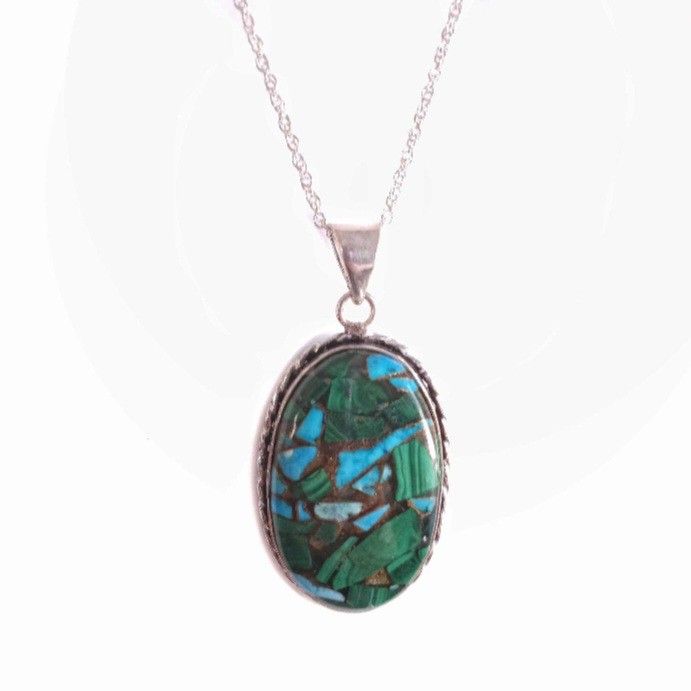 Sterling silver copper turquoise and green malachite necklace NEW