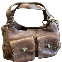 Fossil Vintage Y2K Brown Pebbled Leather Hobo Front Pockets Magnetic Closure