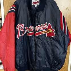 Braves Blue Satin Bomber Jacket