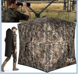 Hunting Blind with Carrying Bag, 270/360 Degree See Through Ground Blind, Pop Up Hunting Blind Portable Concealed Camouflage Tent for 2/3/4 Person, Ca