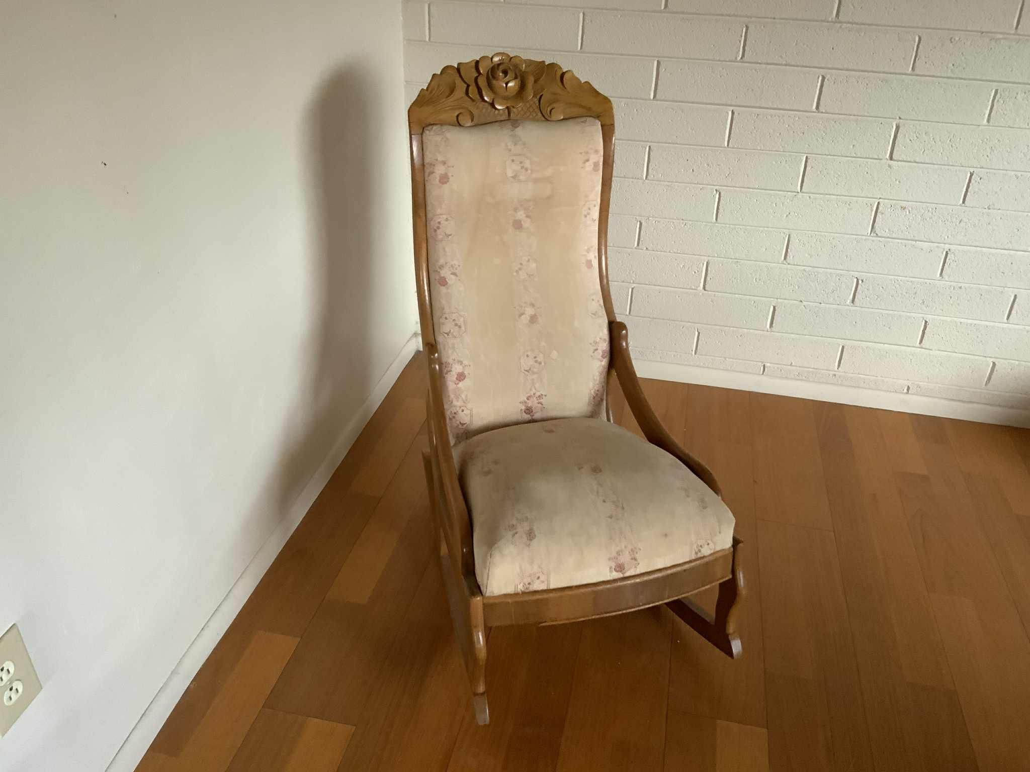 Victorian Carved Maple Upholstered Rocking Chair