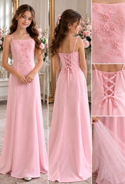 Girls Pink Floral Appliqué Floor-Length Dress Quinceañera