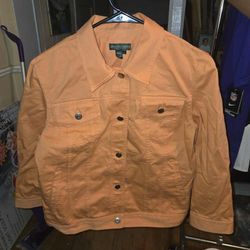 Ralph Lauren Sherbet Orange Women's Large Denim Jean Jacket