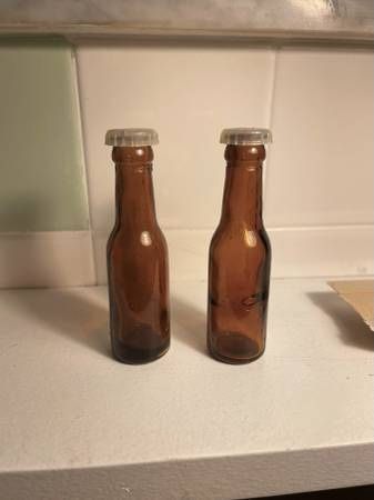Vintage Small Brown Glass Beer Bottle Salt & Pepper Shakers