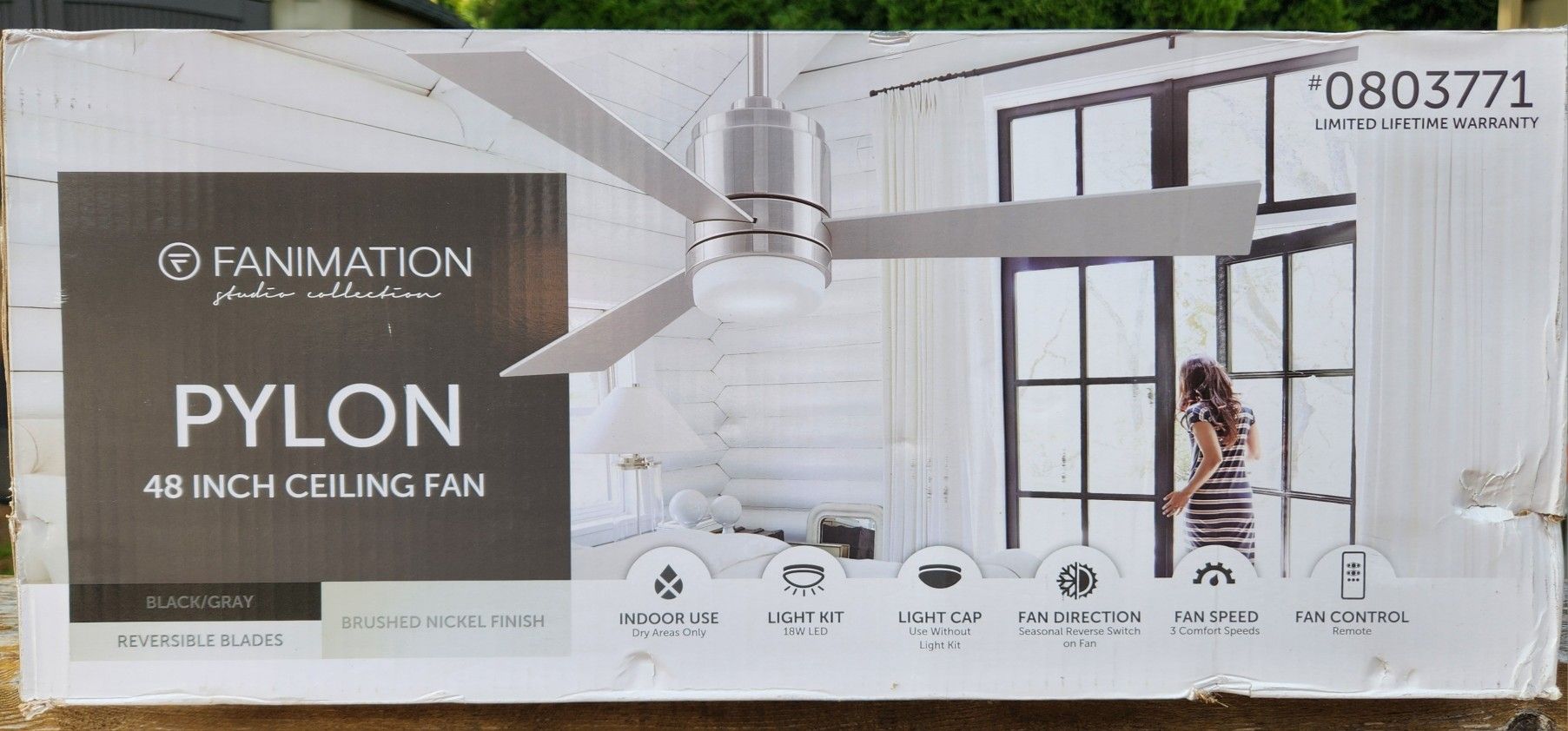 48" Brushed Nickel with Black/Gray Blades Ceiling Fan With Remote