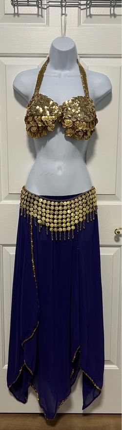 Belly Dance Costume Set Gold Coin Blue