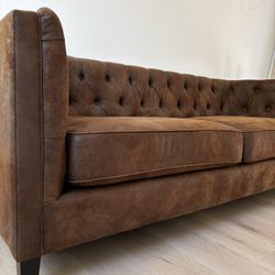 Tufted Tobacco Faux Suede Brown Sofa