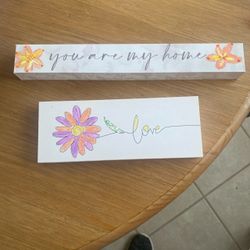 Floral Sentiment Wood Sign Set of 2 Hand Painted