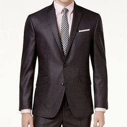 Kenneth Cole Basketweave Slim Fit Suit  Shiny  Grey 44L / 37 x 32 Two Button