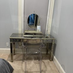 Mirrored Vanity/desk With Ghost Chair