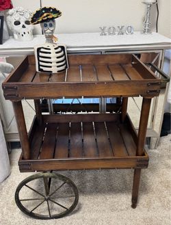 Rustic Wooden Two-Tier Bar Cart