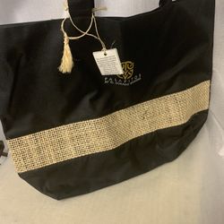 Palafitos El Dorado Maroma Resort Tote Bag Black Eco-Friendly Jute Accent Travel Beach