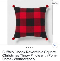 Bufalo Check Reversible Square Throw Pillow With Pom Poms Wondershop