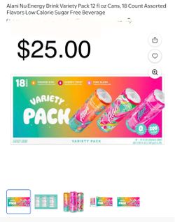 **New-Alani Nu Energy Drink Variety Pack 12 fl oz Cans, 18 Count Assorted Flavors Low Calorie Sugar Free Beverage!  Expiration date 9/2027