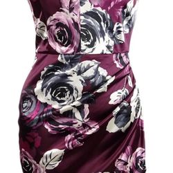 BCX Satin Ruched Merlot Floral Print Sheath Dress Size 3