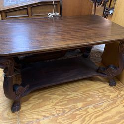 Antique Carved Lion Head Library Table 