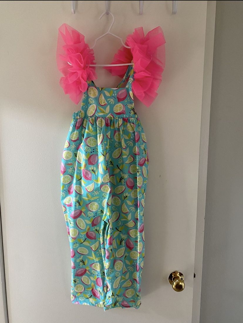 Summer Lemon Print Overall for Toddler Girls - Size 6T / 7T Brand Pixy Love.  