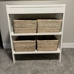 Baby Changing Table With Woven Baskets And Changing Pad