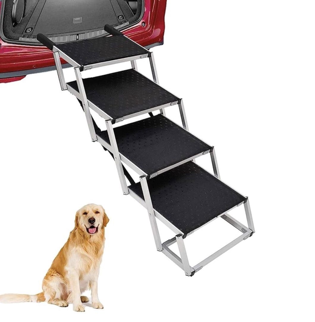 Portable Dog Stairs for pets, Foldable Aluminum Lightweight Pet Ramps(black or gray Option)