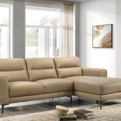 Brand New Taupe Leather Modern Style Sectional Sofa 