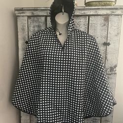 Top It Off Travel Collection, Black, And White Checkered Fold Up Rain Poncho One Size