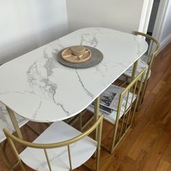 Compact 6-seater Dining Table With Chairs (55 Inches)