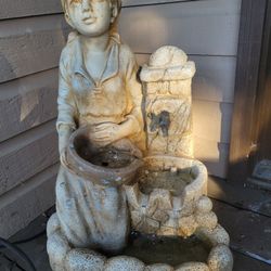 Vintage Water Fountain Girl With Bowl
