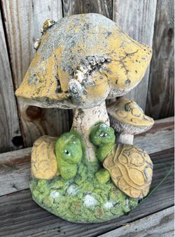 Vintage Cement Mushroom Turtle Garden Statue
