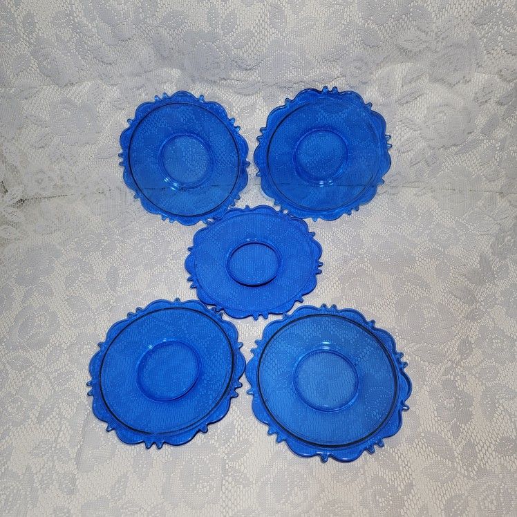Set of Cobalt Blue Depression Glass LE Smith Mt Pleasant Dessert