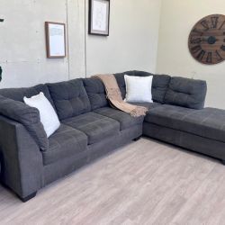 WE DELIVER! 🚚 - Ashley’s Furniture “Pitkin” Modern Gray Tufted L Sectional Couch with Chaise