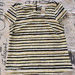 Ann Taylor LOFT Shortsleeve Blouse Size SP Yellow Black White Stripes