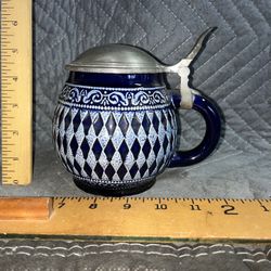 Vintage German Beer Stein Pewter Lid Marked DBGM