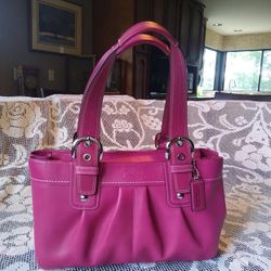 Coach SOHO Fuchsia Pink Thick Leather Large Tote Handbag Purse 13732 13x5x9