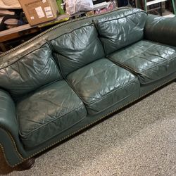 Green Leather Sofa SOLID WOOD FRAME
