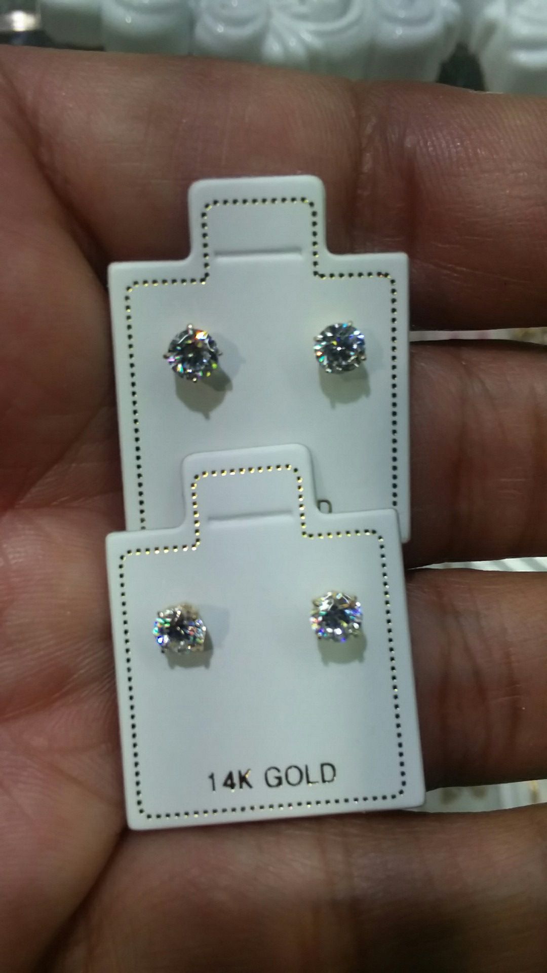 14k white gold cz stud earings screw back $ 75 each set