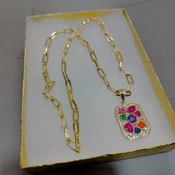 14K gold filled paper clip chain and pendant 