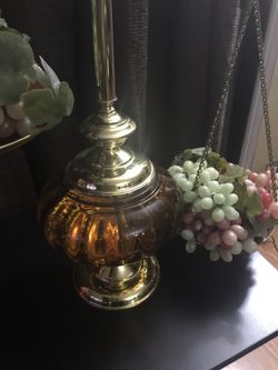 Mid century modern MCM scales of justice amber glass brass accent realistic grapes