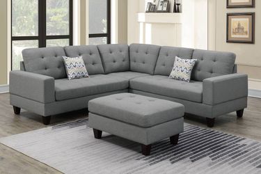 Brand new 89" x 89" grey or brown fabric corner sectional + ottoman