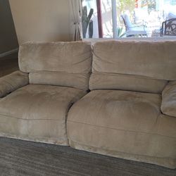 Electric Recliner 2 Seat Sofa & Armchair In Tan Fabric
