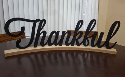 "Thankful" Curved Wood Script Tabletop Sign