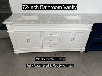72" Bathroom Vanity with Carrara Marble Countertop & Solid Wood & Plywood Cabinet #3587
