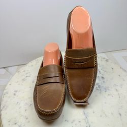 Florsheim Driver Mens 8M Brown Leather Penny Loafers Moc Toe Driving Shoes