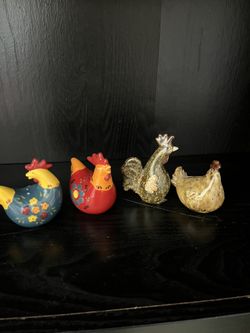 2 Sets Vintage Art Pottery Chicken Rooster Salt And Pepper Shakers