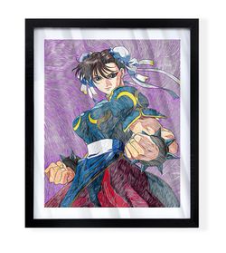 Custom art piece of chun li from street fighter on black frame