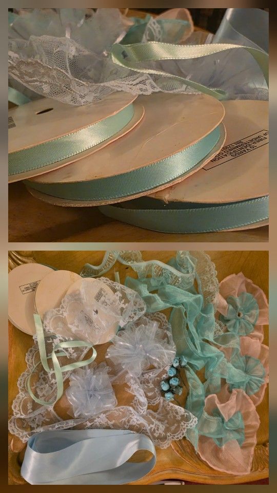 Satin Ribbon And Lace Bundle Mint Green/Light Blue