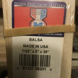 Balsa Wood 1/32 X 2 X 36 (1) pc